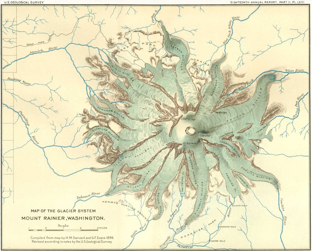 Map of the Glacier System Mount Rainier, Washington (1896)
