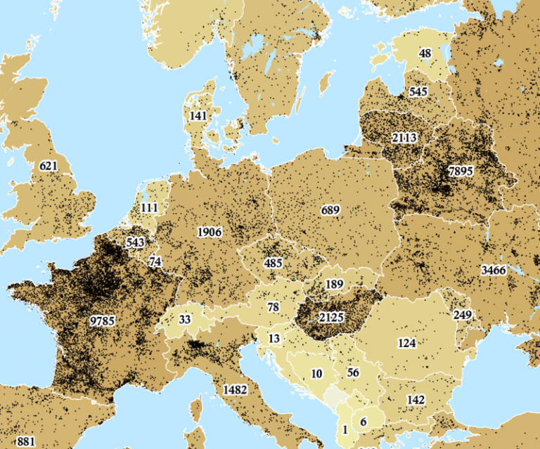 Water Towers in Europe Enriched with Elevation, Addresses and Countries