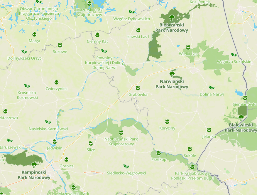Protected Areas in Poland by Mapbox